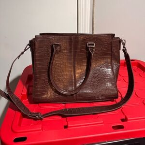 Brown Croc-Embossed Handbag